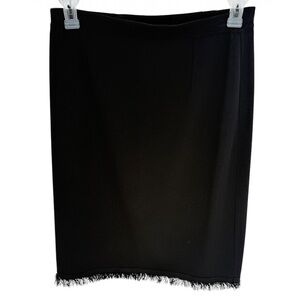 Misook Skirt Womens Size M Black Knit Pull On Midi Business Career Fringe Hem
